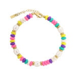 Bratara Picior Perle, Margele Colorate si Accesorii din Argint Placat cu Aur, 20 Cm - Pez