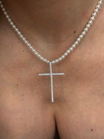 Colier din argint cu perle si cruce cu cristale - Holly Spirit - imagine 2