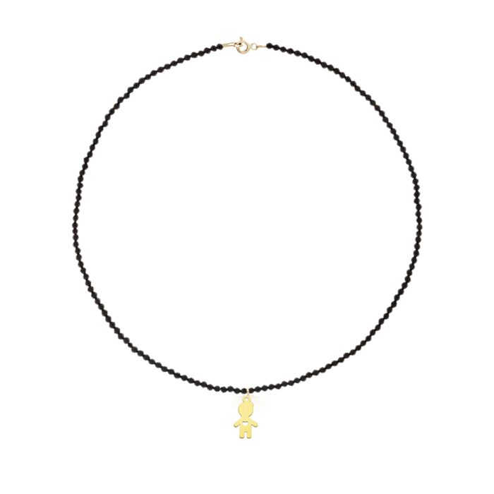 Colier cu spinel negru argint 925, charm baietel - imagine 1